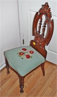 Walnut Carved High back Chair with Rose