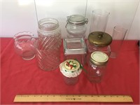 Glass decorative and storage containers.