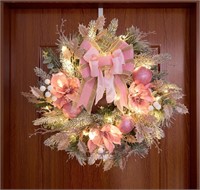 $52 Pink Christmas Wreath for Front Door w 30 LEDs
