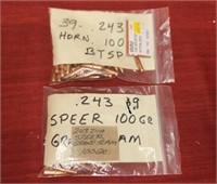 Bag of 243 100 gr. Speer bullets, Qty 39 Hornady