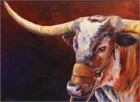 BOB PANKEY (TX) PAINTING LONGHORN 'BEVO' 18" X 24"