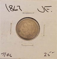 1867 NICKEL 3 CENT PIECE