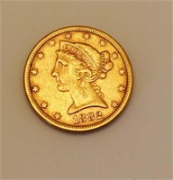 NICE 1882 LIBERTY HEAD 5 DOLLAR GOLD PIECE