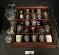 Miniature Whiskey Bottle, Souvenir Shot Glasses.