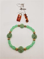 (LB) Carnelian Pierced Earrings and Necklace and