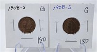 (2) 1908-S Cents G
