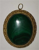 Antique Oval Malachite Pin in 14K Yellow Gold