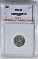 1925 MERCURY DIME CCGS CH BU