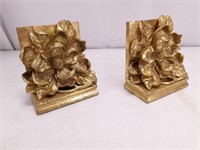 Vintage Gold Flower Bookends Set