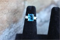 925 Sterling Silver Light Blue Sapphire & CZ Ring