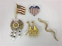 (5) Costume Jewelry Brooch pins