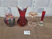 Red blown glass pieces and more