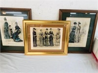 3 Framed Prints Victorian Women Fashion