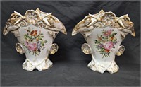 Pr. Hand Painted Porcelain 6x9" T Vases