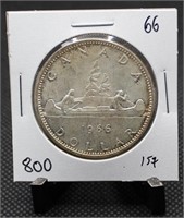 1966 Canadian Voyageur Dollar 80% Silver $1