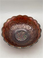 Fenton Feathered Serpent Carnival Glass Bowl Pink