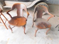 2- old wood bank chairs