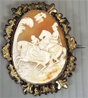 Large antique Victorian scenic shell cameo 3"x
