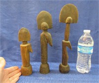 3 african fertility goddess statues - wooden
