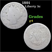 1891 Liberty Nickel 5c Grades g, good