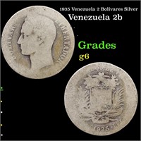 1935 Venezuela 2 Bolivares Silver Grades g+