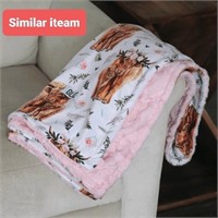 New Blankets - Pink Spring Highland Cow Floral 60x