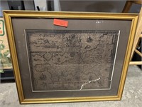 VTG REPRO MAP CORNWALL /NICE GOLD FRAME