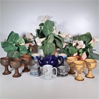 Pottery Wine Chalices, Tea Pot, Flower Pots