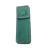 Hermes Lipstick Holder Green Leather Snap Button