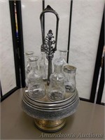 Silverplate Cruet Set, 2 jars missing lids