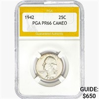 1942 Washington Silver Quarter PGA PR66 Cameo