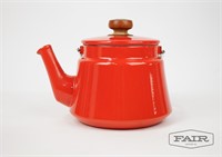 Rare Red Dansk Enamel Teakettle With Wood Handle