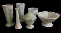(6) Milk Glass Vases, Bowls
