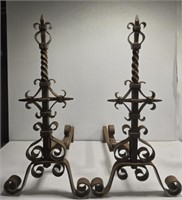 Pair of large Ornamental antique iron firedogs