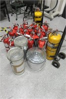 Lot of 20 red fire extinguishers, lot of 2 yellow