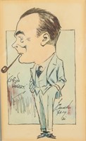 Watercolor and Ink on Paper Caricature Signed 1930