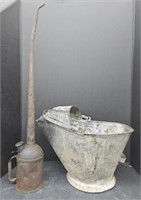 (AJ) Galvanized Ash Bucket And Oil Can.  Oil Can