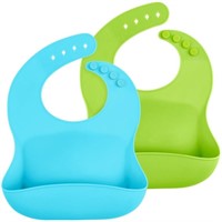 WeeSprout Waterproof Silicone Baby Bibs (Set of 2)