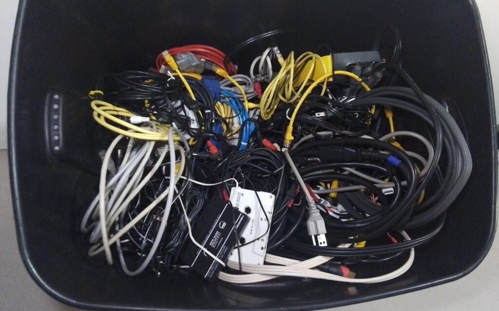 Bin Of Mixed TV/Video Cable & More