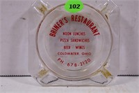 BRINER'S RESTAURANT GLASS ASH TRAY COLDWATER OH