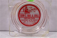JOHN'S BAR & GRILL GLASS ASH TRAY COLDWATER OH