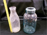 Vintage Jars - clear milk, green Atlas