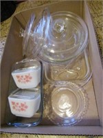 Assorted glassware, 3 Pyrex Pieces