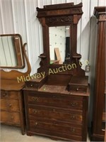 ANTIQUE DRESSER WITH MIRROR AND MARBLE TOP INSERT