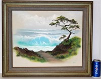 Original Framed Oil Painting Beach Scene