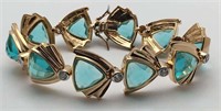 Sterling Goldwash Bracelet, Blue & Clear Stones