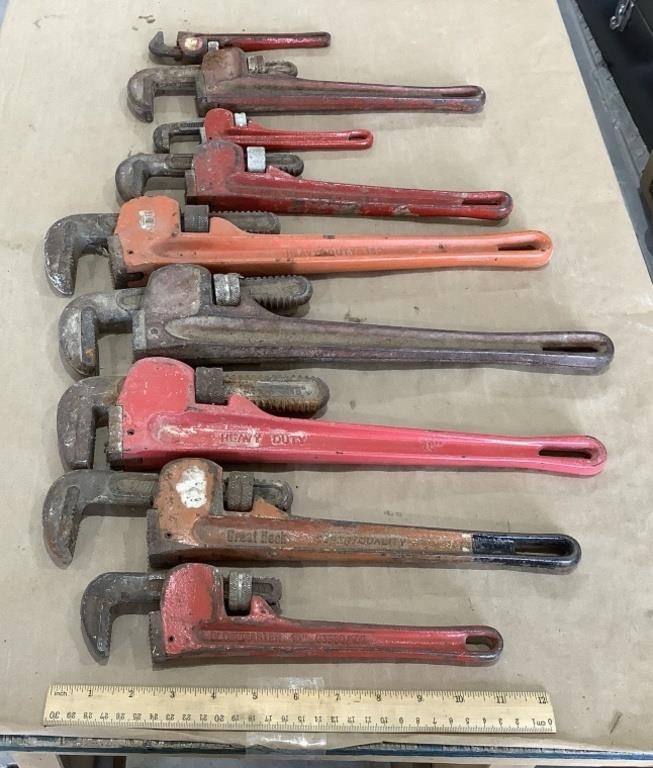 Assortment of various pipe wrenches