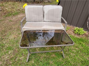 Patio love seat w/ table - could use new cushions,