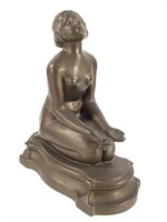 Metal Kneeling Woman w Bronzed Surface