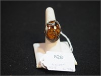 Unmarked sterling and amber ring,